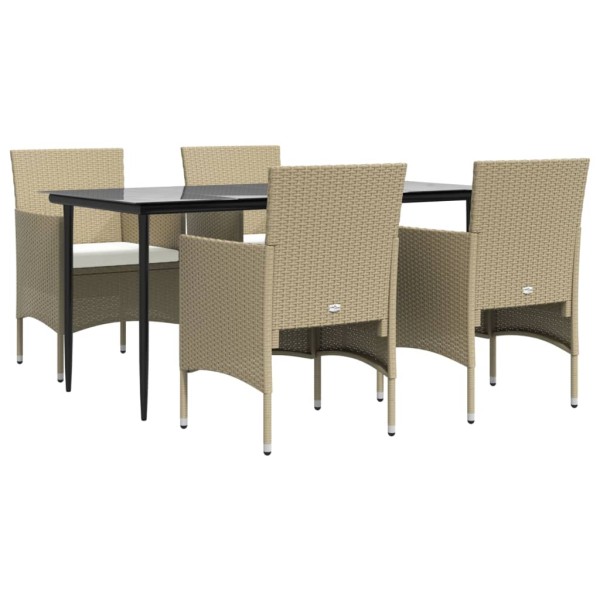 Juego de comedor de jardín 5 piezas con cojines beige y negro