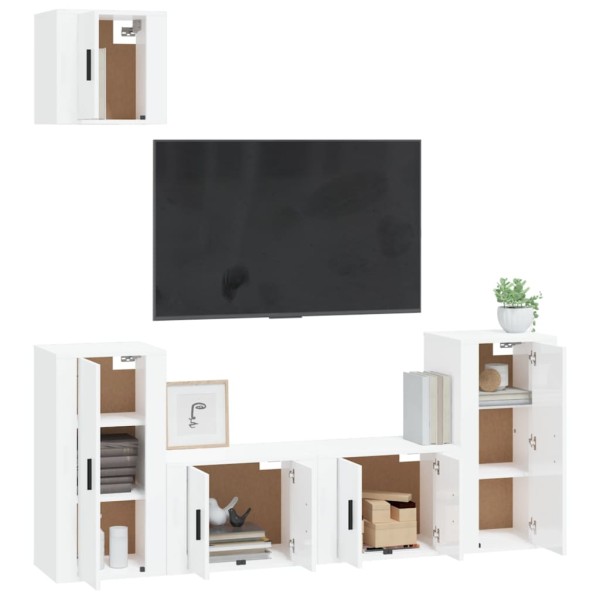 Set de muebles de TV 5 pzas madera contrachapada blanco brillo