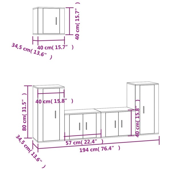 Set de muebles de TV 5 pzas madera contrachapada blanco brillo