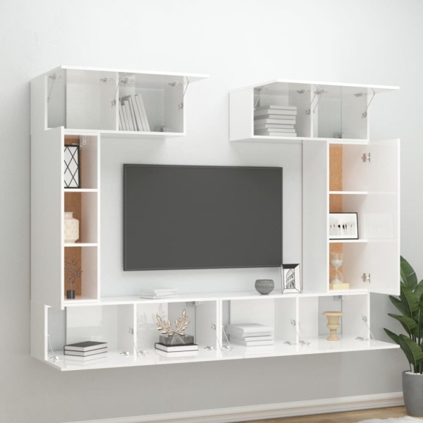 Set de muebles de TV 6 pzas madera contrachapada blanco brillo