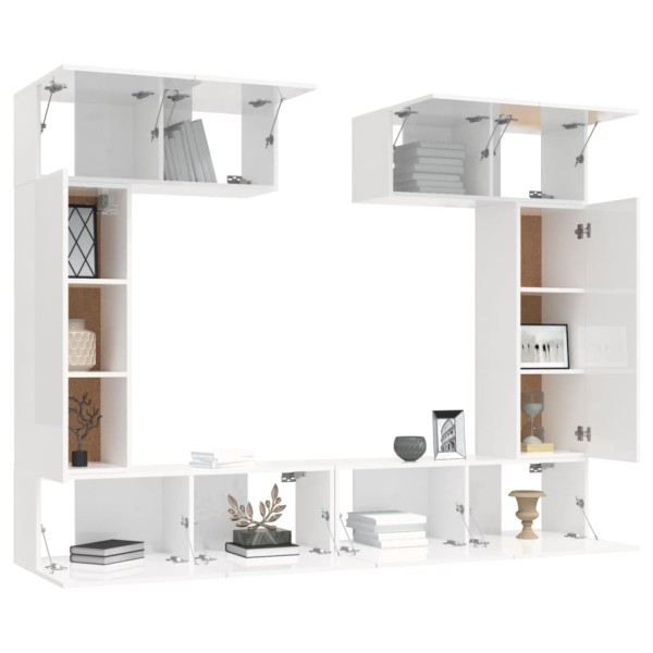 Set de muebles de TV 6 pzas madera contrachapada blanco brillo