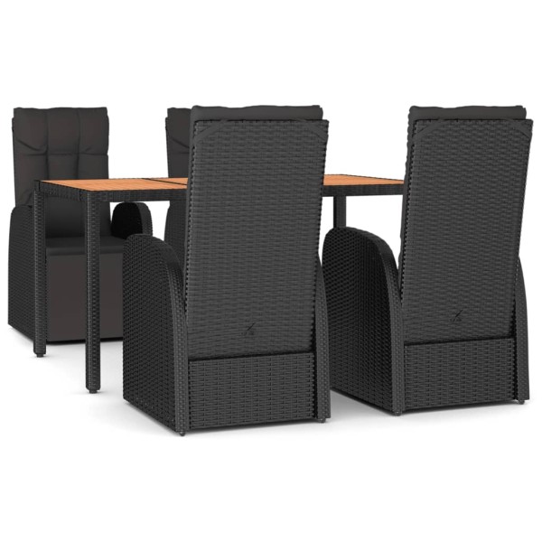 Juego comedor jardín 5 pzas madera acacia ratán sintético negro