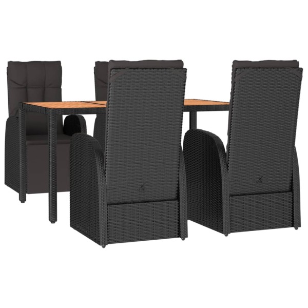 Juego comedor jardín 5 pzas madera acacia ratán sintético negro