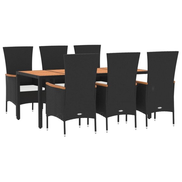 Set de comedor de jardín 7 pzas y cojines ratán sintético negro