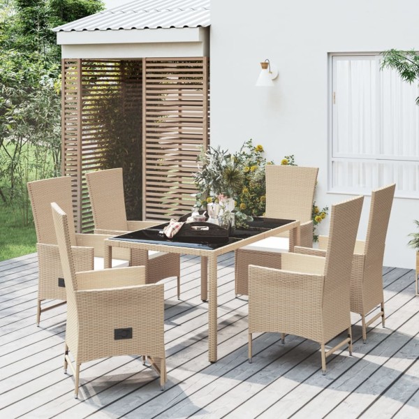 Set comedor de jardín 7 pzas con cojines ratán sintético beige