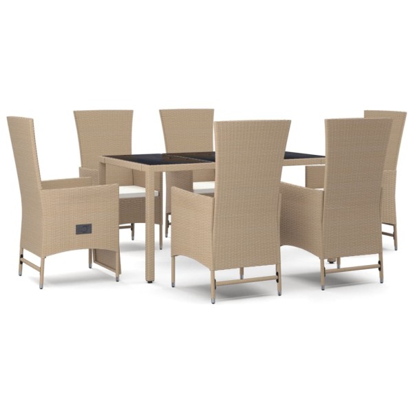 Set comedor de jardín 7 pzas con cojines ratán sintético beige