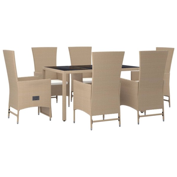 Set comedor de jardín 7 pzas con cojines ratán sintético beige