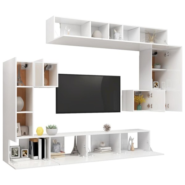 Set de muebles de TV 8 pzas madera contrachapada blanco brillo