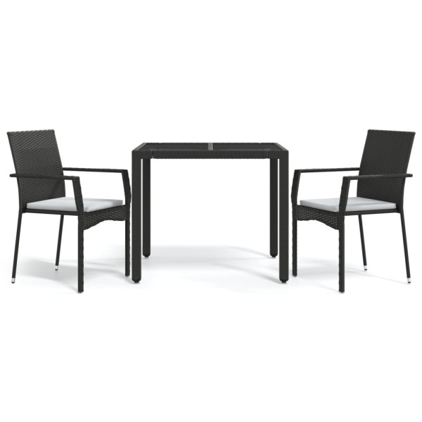 Set comedor de jardín 3 pzas con cojines ratán sintético negro