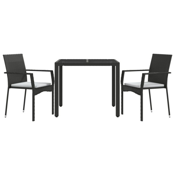 Set comedor de jardín 3 pzas con cojines ratán sintético negro