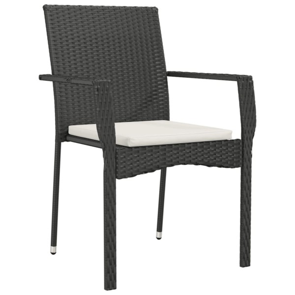 Set comedor de jardín 3 pzas con cojines ratán sintético negro