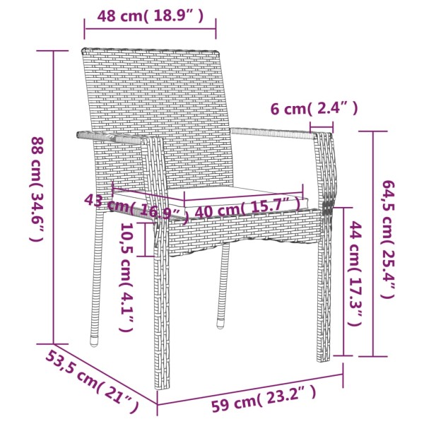 Set comedor de jardín 3 pzas con cojines ratán sintético negro