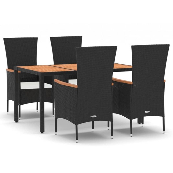 Set de muebles jardín 5 pzas con cojines ratán sintético negro