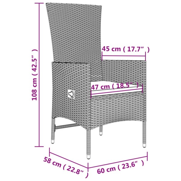 Juego de muebles jardín 3 piezas acero y ratán sintético beige