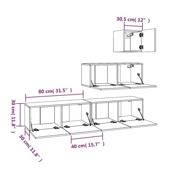 Set de muebles de TV 4 pzas madera contrachapada blanco brillo