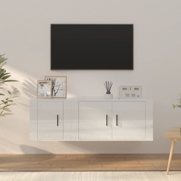 Set de muebles de TV 2 pzas madera contrachapada blanco brillo