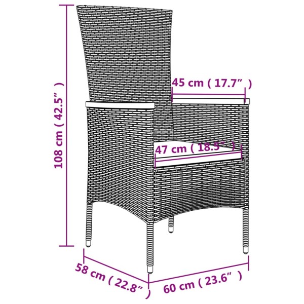 Juego muebles jardín 3 pzas madera acacia ratán sintético negro