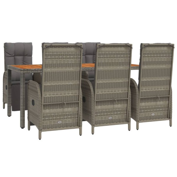 Set comedor jardín 7 pzas y cojines ratán sintético gris