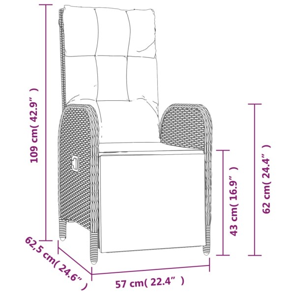 Set comedor jardín 7 pzas y cojines ratán sintético gris