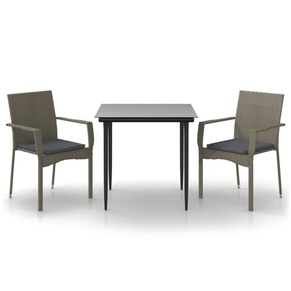 Set comedor jardín 3 pzas y cojines ratán sintético negro gris