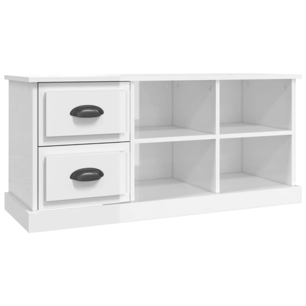 Mueble de TV madera contrachapada blanco brillo 102x35,5x47,5cm