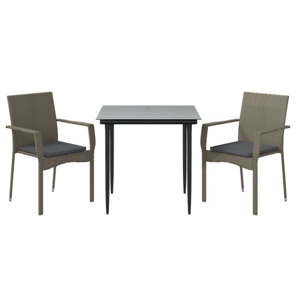 Set comedor jardín 3 pzas y cojines ratán sintético negro gris