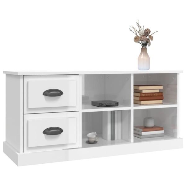 Mueble de TV madera contrachapada blanco brillo 102x35,5x47,5cm