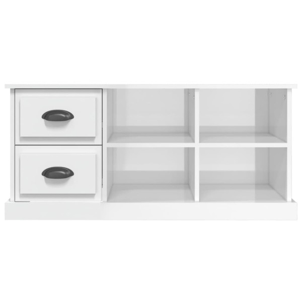 Mueble de TV madera contrachapada blanco brillo 102x35,5x47,5cm