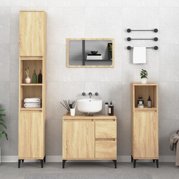 Set de muebles de baño 3 pzas madera contrachapada roble sonoma