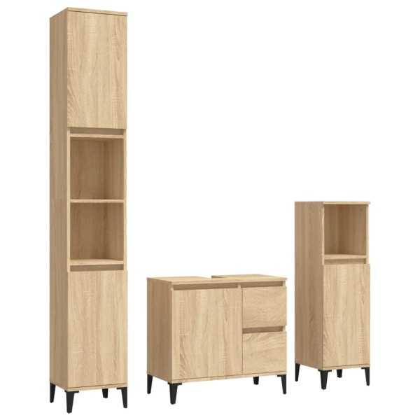 Set de muebles de baño 3 pzas madera contrachapada roble sonoma