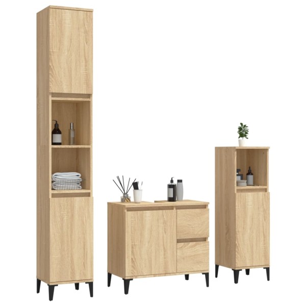 Set de muebles de baño 3 pzas madera contrachapada roble sonoma