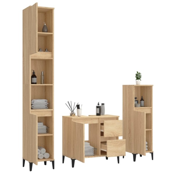 Set de muebles de baño 3 pzas madera contrachapada roble sonoma