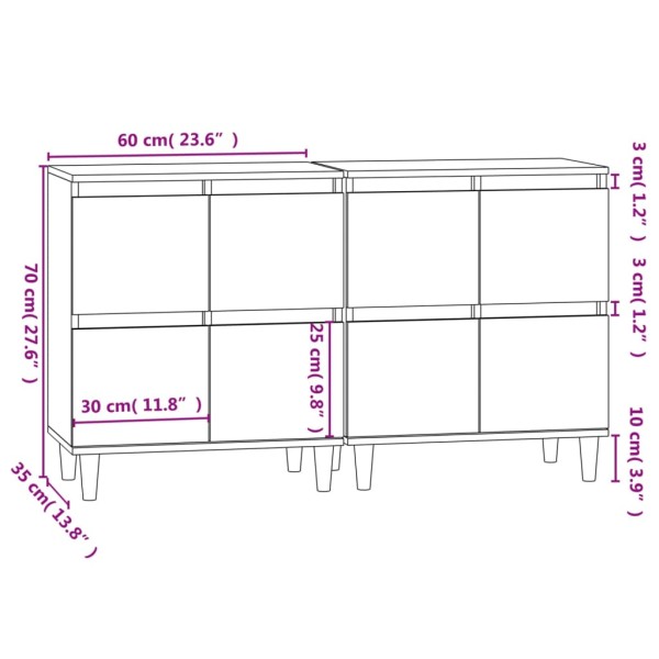 Aparadores 2 uds madera contrachapada blanco brillo 60x35x70 cm