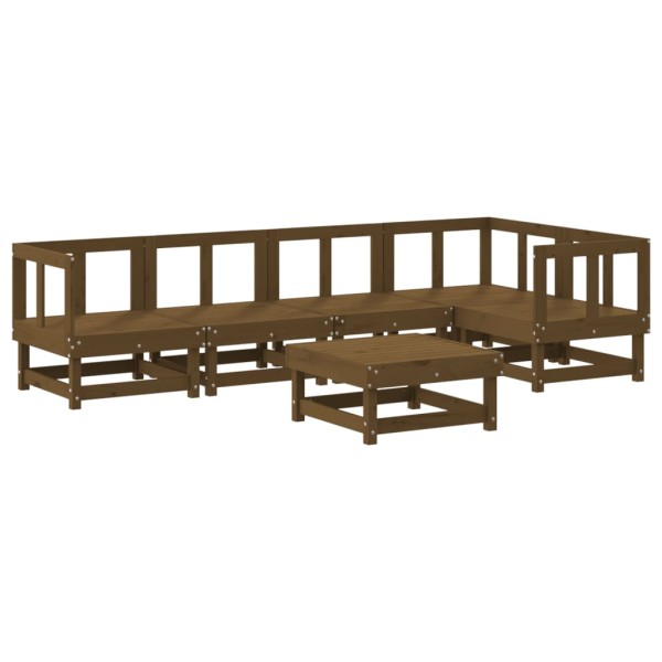 Juego muebles jardín 6 pzas y cojines madera maciza marrón miel