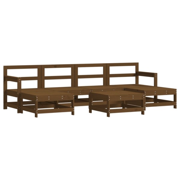 Juego muebles jardín 7 pzas y cojines madera maciza marrón miel