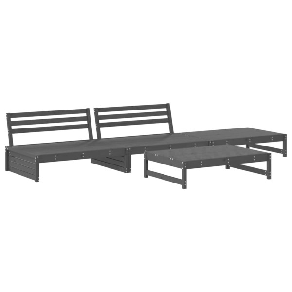 Juego de muebles de jardín 4 pzas y cojines madera maciza gris