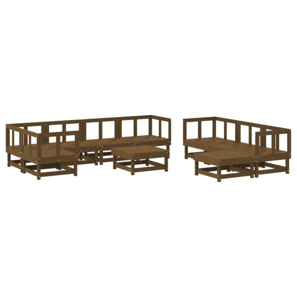 Set muebles jardín 10 pzas y cojines madera maciza marrón miel