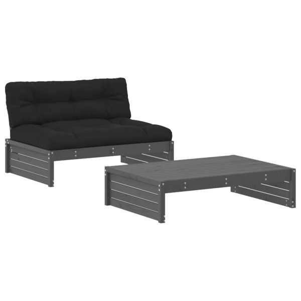 Juego de muebles de jardín 2 pzas y cojines madera maciza gris