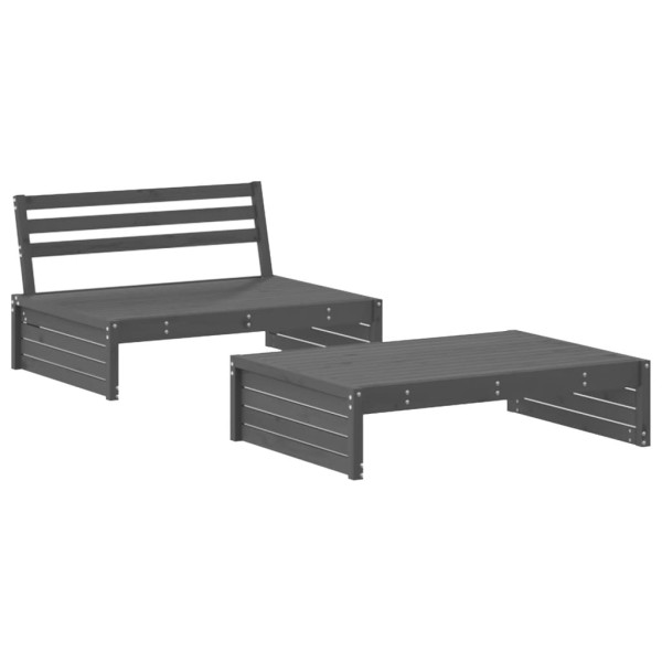 Juego de muebles de jardín 2 pzas y cojines madera maciza gris