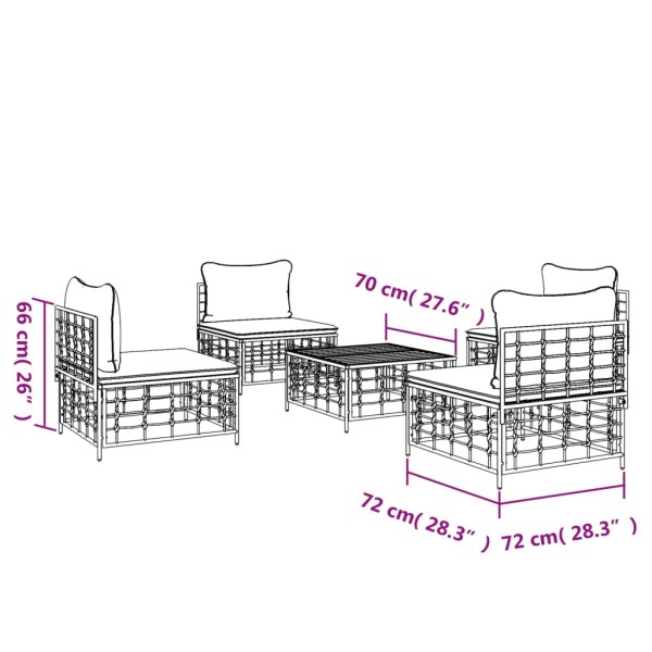 Juego de muebles de jardín 5 pzas y cojines ratán PE antracita