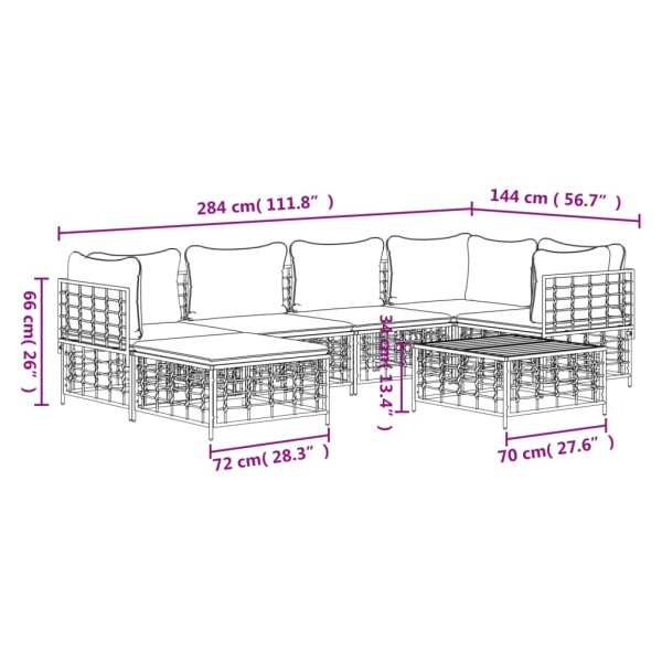 Set muebles de jardín 7 pzas y cojines ratán PE gris antracita