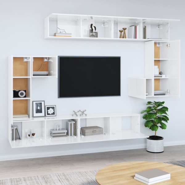 Mueble de pared para TV madera contrachapada blanco brillante