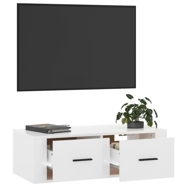 Mueble de TV colgante madera blanco brillante 80x36x25 cm