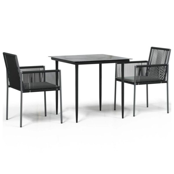 Set comedor jardín 3 pzas y cojines acero ratán sintético negro