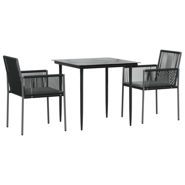 Set comedor jardín 3 pzas y cojines acero ratán sintético negro