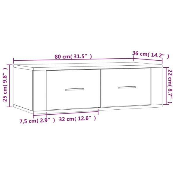 Mueble de TV colgante madera blanco brillante 80x36x25 cm