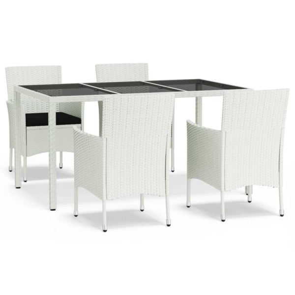 Set comedor de jardín 5 pzas con cojines ratán sintético blanco