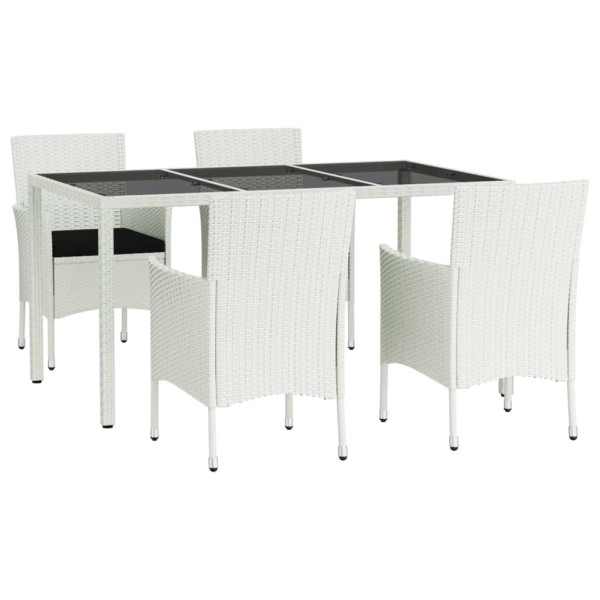 Set comedor de jardín 5 pzas con cojines ratán sintético blanco