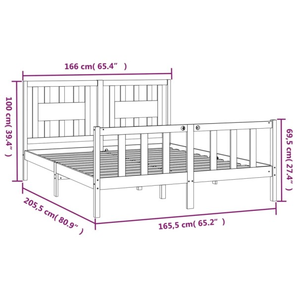 Estructura de cama con cabecero madera pino negro 160x200 cm