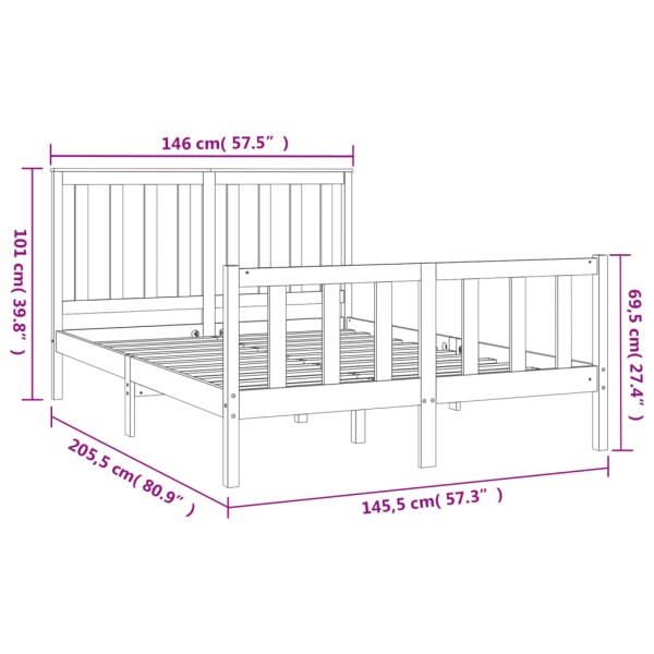 Estructura de cama con cabecero madera maciza pino 140x200 cm